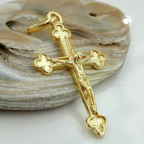 Pendant 26x17mm cross with Jesus shiny 14Kt GOLD