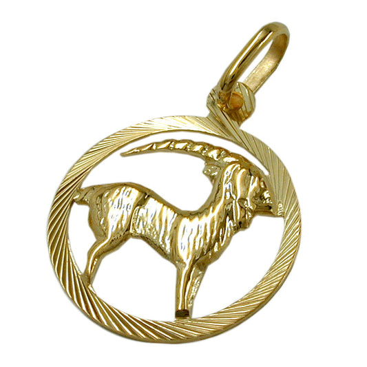 Pendant 15mm Zodiac Sign Capricorn 9Kt GOLD
