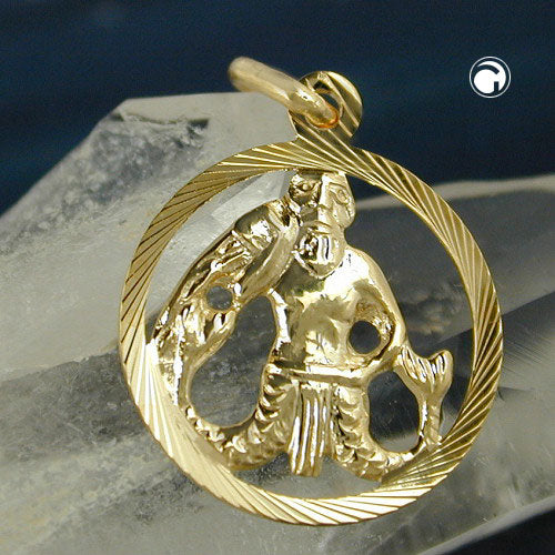 Pendant 15mm Zodiac Sign Aquarius 9Kt GOLD