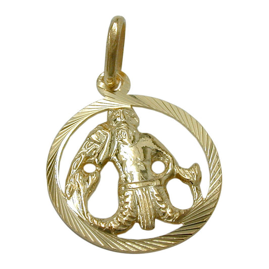 Pendant 15mm Zodiac Sign Aquarius 9Kt GOLD