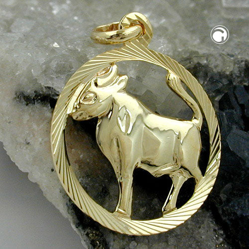 Pendant 15mm Zodiac Sign Taurus 9Kt GOLD