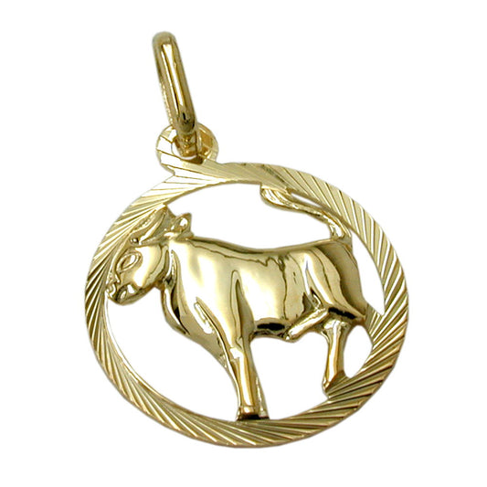 Pendant 15mm Zodiac Sign Taurus 9Kt GOLD