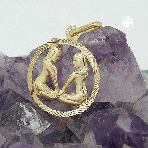 Pendant 15mm Zodiac Sign Gemini 9Kt GOLD
