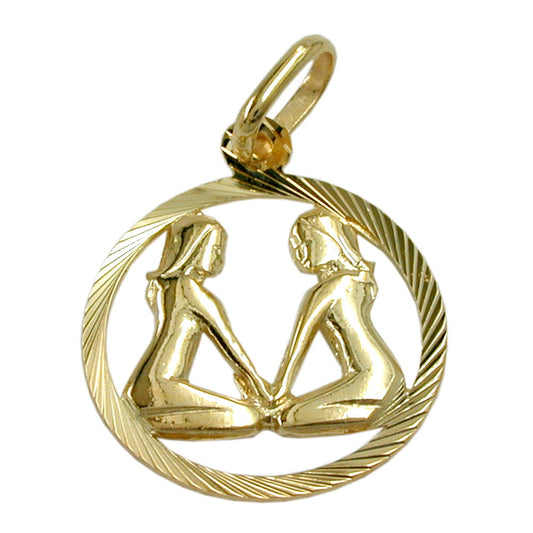 Pendant 15mm Zodiac Sign Gemini 9Kt GOLD