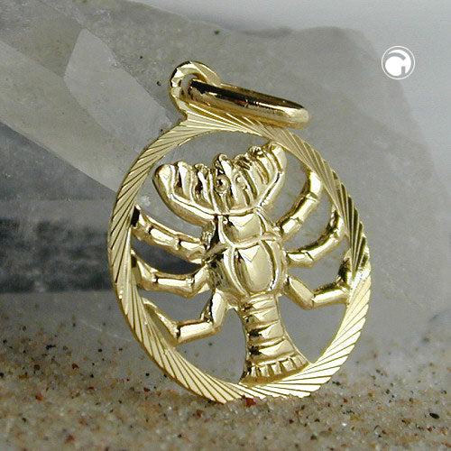 Pendant 15mm Zodiac Sign Cancer 9Kt GOLD
