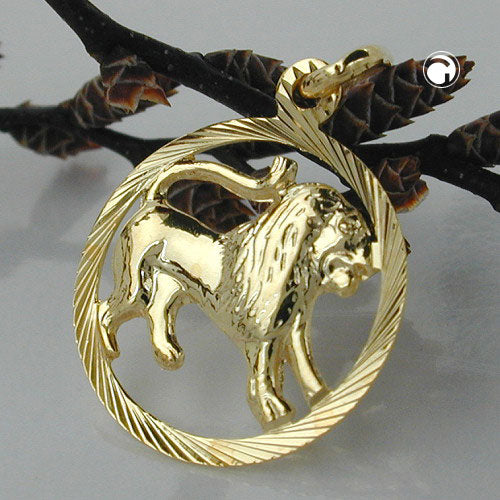 Pendant 15mm Zodiac Sign Leo 9Kt GOLD