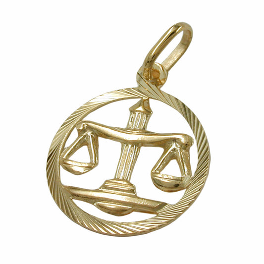 Pendant 15mm Zodiac Sign Libra 9Kt GOLD