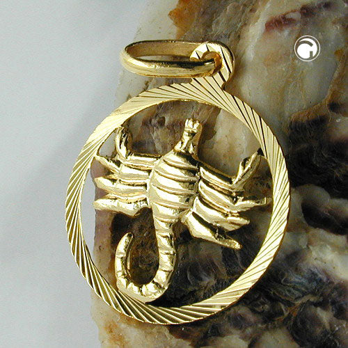 Pendant 15mm Zodiac Sign Scorpio 9Kt GOLD