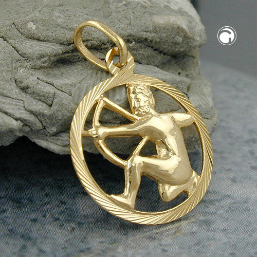 Pendant 15mm Zodiac Sign Sagittarius 9Kt GOLD