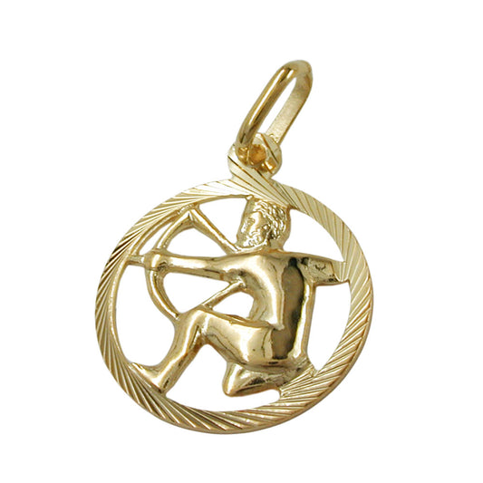 Pendant 15mm Zodiac Sign Sagittarius 9Kt GOLD