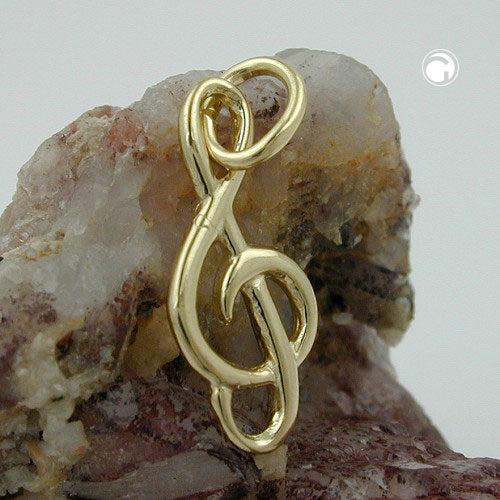 Pendant 16x7mm treble clef shiny 14Kt GOLD