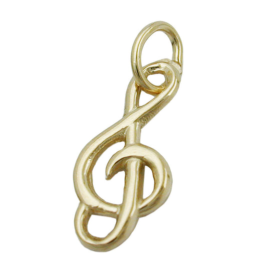 Pendant 16x7mm treble clef shiny 14Kt GOLD