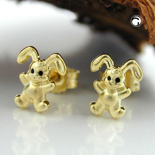 Ear stud earring 7x6mm small rabbit matt-shiny 9Kt GOLD
