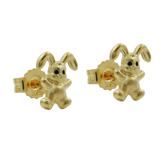 Ear stud earring 7x6mm small rabbit matt-shiny 9Kt GOLD