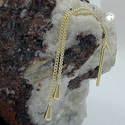 Durchzieher Ohrring Ohrhänger 5x2mm kleiner Kegel 1mm Panzerkettchen 9Kt GOLD