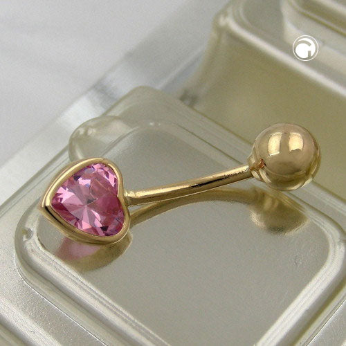 Belly button piercing Banana 20x6mm zirconia heart pink 14Kt GOLD