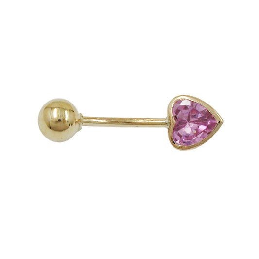 Belly button piercing Banana 20x6mm zirconia heart pink 14Kt GOLD