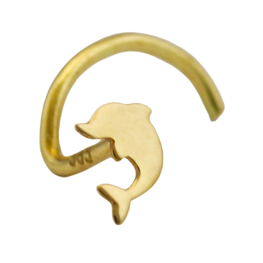 Nose stud 2.5mm spiral with small dolphin 14Kt GOLD
