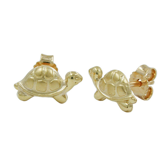 Stud earring 10x6mm turtle matt-shiny 9Kt GOLD