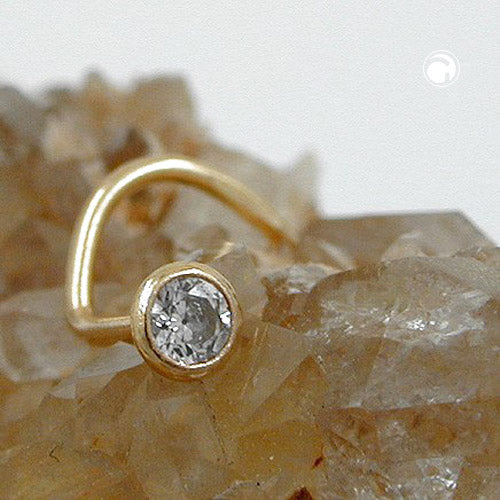 Nose stud 2.5mm spiral with round white zirconia 9Kt GOLD