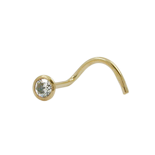 Nose stud 2.5mm spiral with round white zirconia 9Kt GOLD