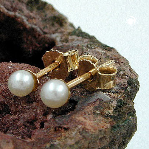 Stud earring approx. 3mm freshwater cultured pearl 9Kt GOLD
