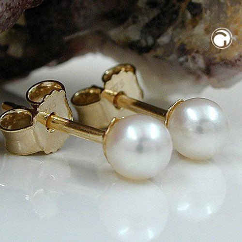 Stud earring approx. 4mm freshwater cultured pearl round 9Kt GOLD