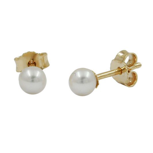 Stud earring approx. 4mm freshwater cultured pearl round 9Kt GOLD