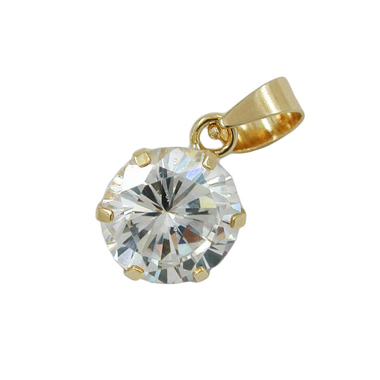 Pendant 8mm zirconia white round 9Kt GOLD