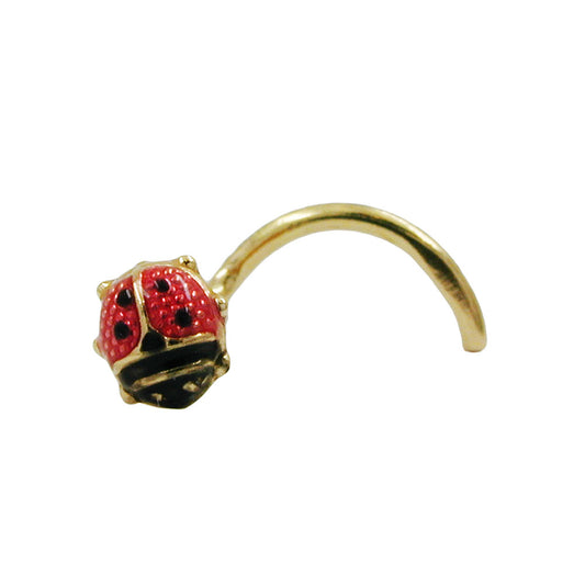 Nose stud 3x3mm spiral with ladybug 18Kt GOLD