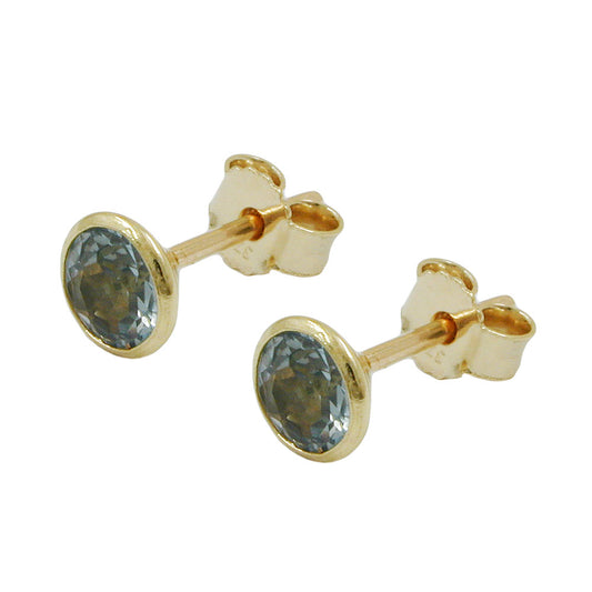 Stud earring 5mm synthetic aquamarine 9Kt GOLD