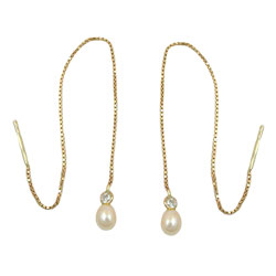 Pull-through earring 93mm Venetian chain cultured pearl zirconia 9Kt GOLD