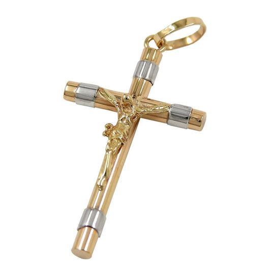 Pendant 25x14mm Cross-Jesus bicolor rhodium-plated 9Kt GOLD