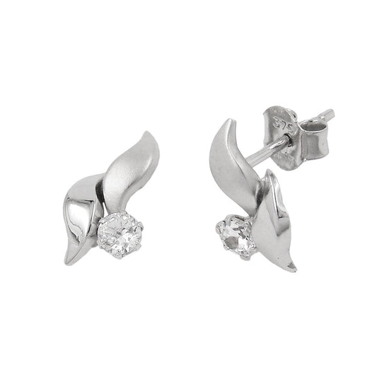 Stud earrings 11x6mm zirconia 9Kt white gold