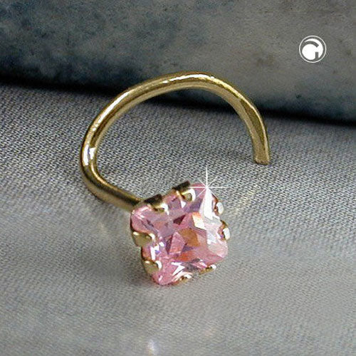 Nose stud 3x3mm zirconia pink 18Kt GOLD