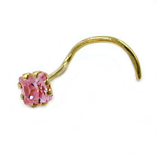 Nose stud 3x3mm zirconia pink 18Kt GOLD