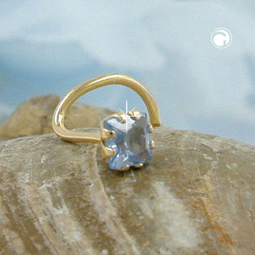 Nose stud 3x3mm zirconia aqua-colored 18Kt GOLD
