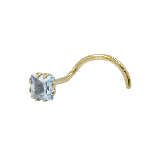 Nose stud 3x3mm zirconia aqua-colored 18Kt GOLD