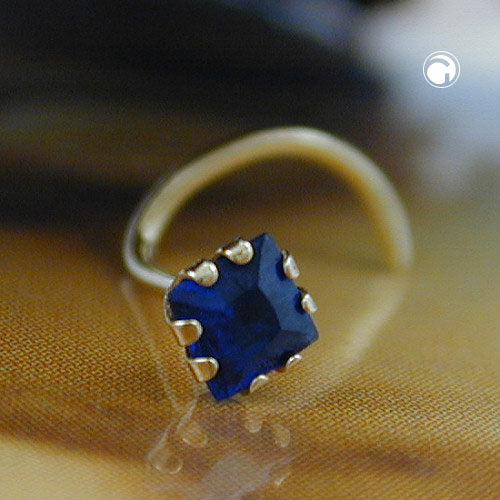 Nose stud 3x3mm spiral with zirconia sapphire-blue 18Kt GOLD