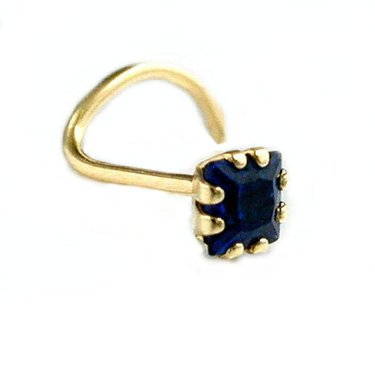 Nose stud 3x3mm spiral with zirconia sapphire-blue 18Kt GOLD