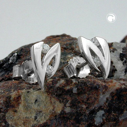 Stud earrings 8x5mm zirconia 14Kt white gold