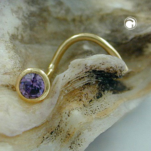 Nose stud 2.5mm spiral with zirconia purple-violet 18Kt GOLD