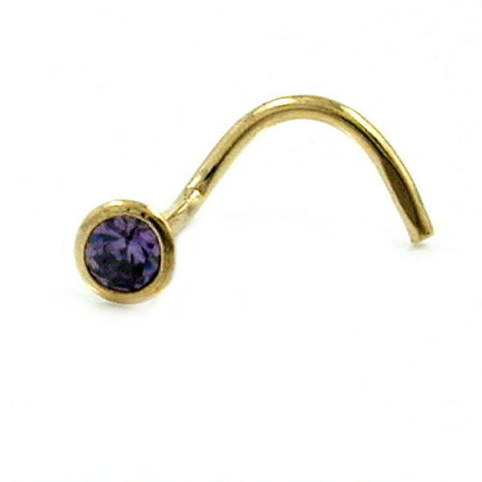 Nose stud 2.5mm spiral with zirconia purple-violet 18Kt GOLD