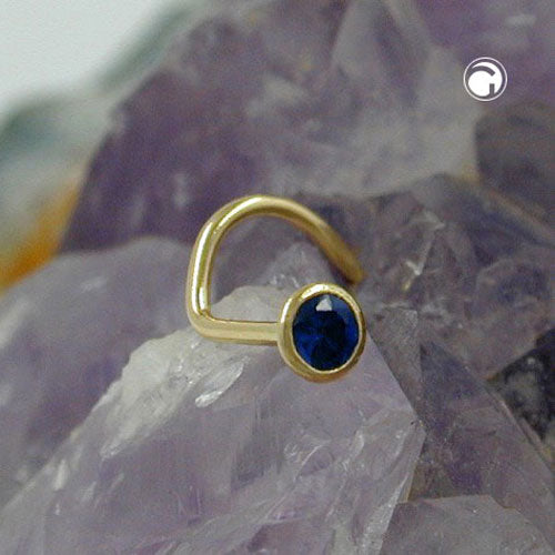 Nose stud 2.5mm spiral with zirconia sapphire-blue 18Kt GOLD