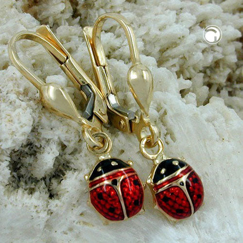 Ear leverback earrings earrings 24x6mm ladybug plated 9K GOLD