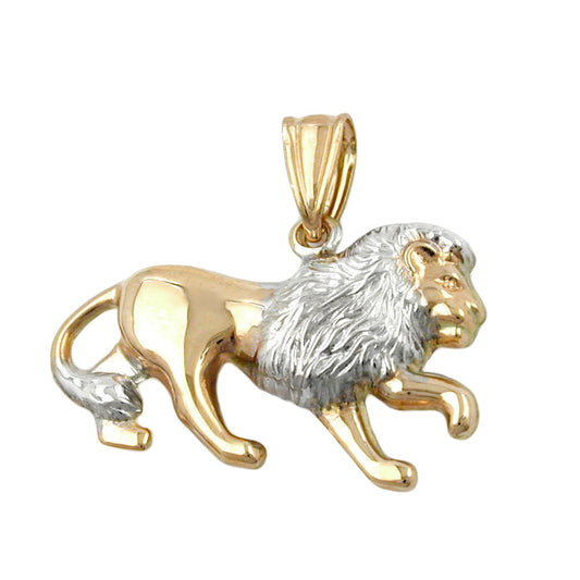 Pendant 23x15mm lion bicolor rhodium-plated 9Kt GOLD