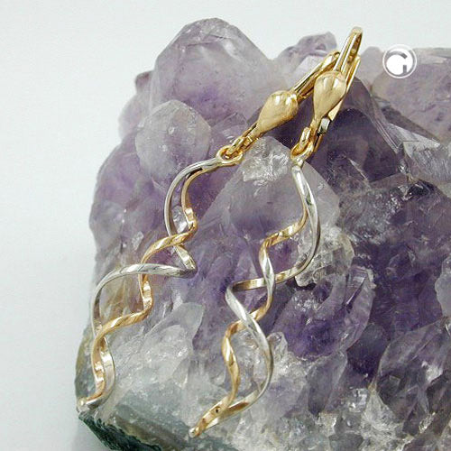 Ear leverback earrings earrings 43x7mm 2 spirals bicolor with white gold 9K GOLD