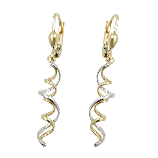 Ear leverback earrings earrings 43x7mm 2 spirals bicolor with white gold 9K GOLD