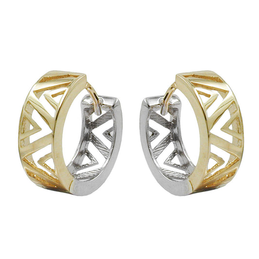 Hoop earring 13x5mm folding hinge bicolor yellow gold and white gold 9Kt GOLD