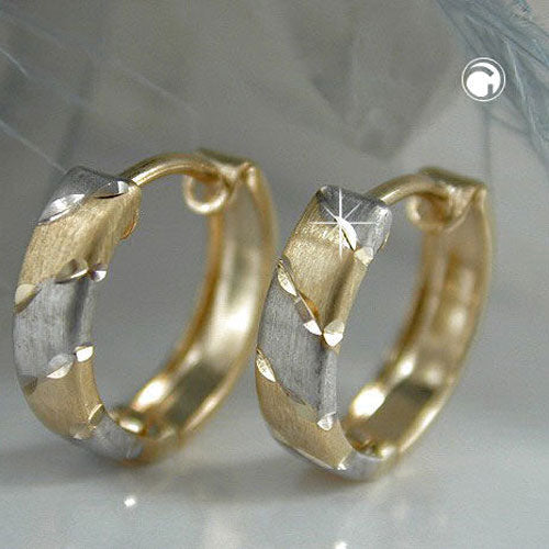 Hoop earring 12x3mm folding hinge bicolor rhodium-plated 9Kt GOLD